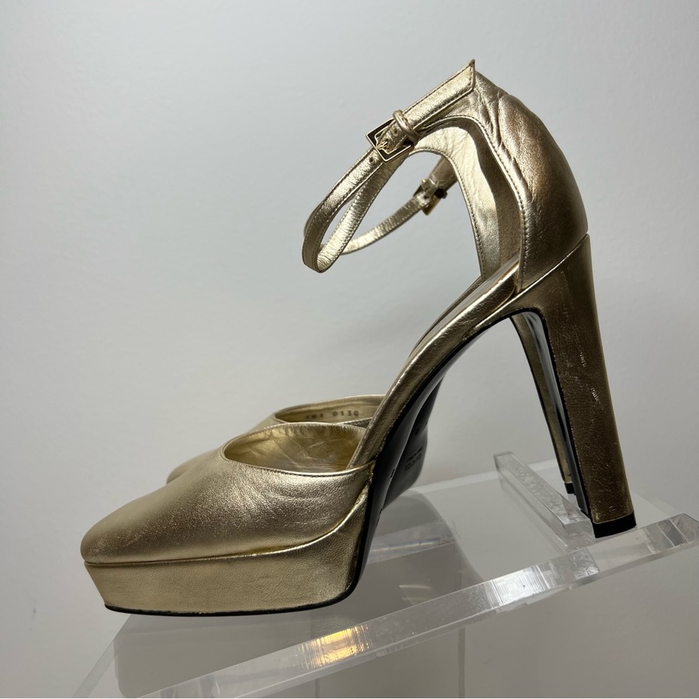 Gucci Metallic Gold Platform Ankle-Strap Pumps - Picture 16 of 16